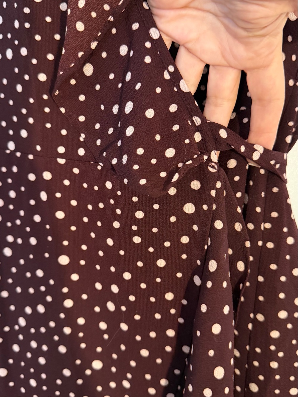 Max Studio Brown Polka Dot Ruffle Wrap Midi Dress Size L - Picture 5 of 14